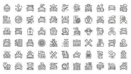 50 Car Service & Repair Line Icons Pack &ndash; Automotive, Maintenance, Mechanic Tools, Garage Outline Set