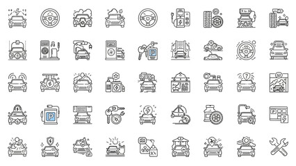 50 Car Service & Repair Line Icons Pack &ndash; Automotive, Maintenance, Mechanic Tools, Garage Outline Set