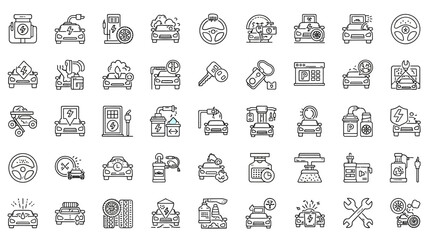 50 Car Service & Repair Line Icons Pack &ndash; Automotive, Maintenance, Mechanic Tools, Garage Outline Set