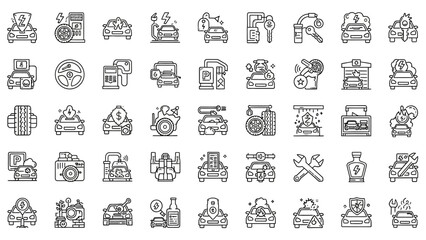 50 Car Service & Repair Line Icons Pack Automotive, Maintenance, Mechanic Tools, Garage Outline Set
