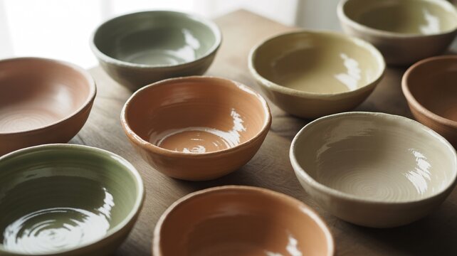 Ceramic tableware on a wooden table, closeup - Powered by Adobe
