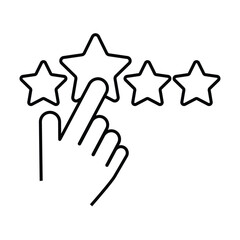 Star rating icon with hand selecting a star, representing user reviews and feedback