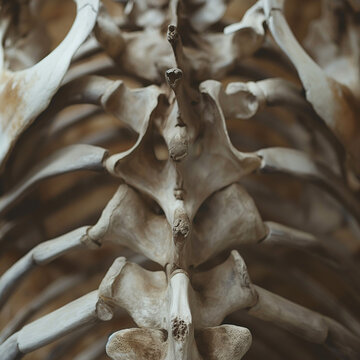 Vertebral column and ribcage of skeleton in close-up view