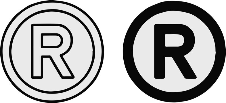 trademark symbol set registered r circle outline and solid icons