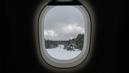 Fototapeta premium 飛行機の窓から見る雪景色 — 冬のミニマリスト風景 Snowy Landscape Seen from Airplane Window — Winter Minimalist Scenery 