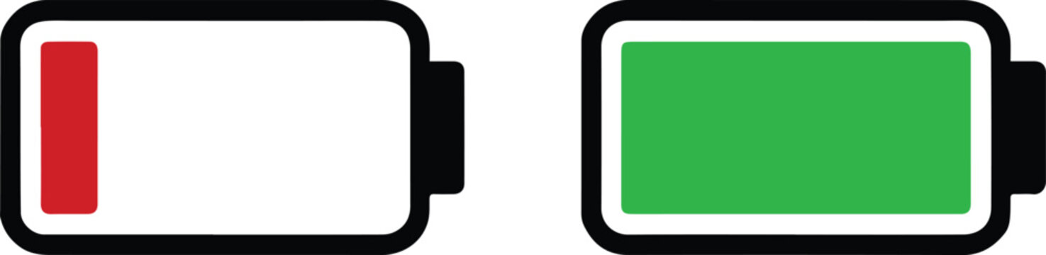 battery power indicator icons low and full for electronics