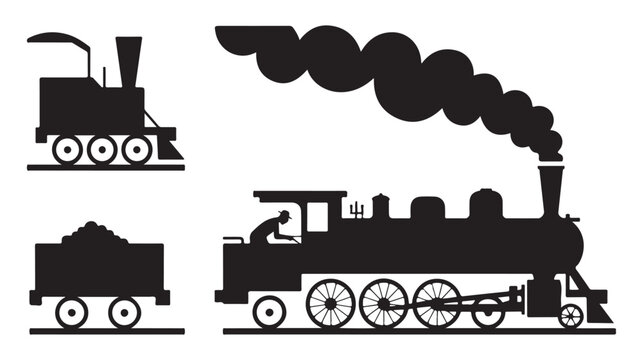 Vintage steam train locomotive silhouette set for transport and railway concepts
