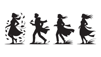 Obraz premium Silhouette of people dancing, black icons for music and party design