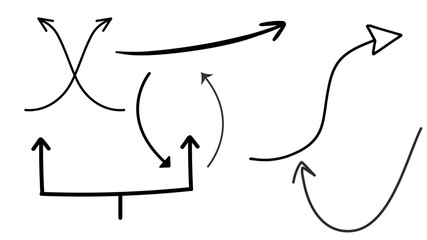 A collection of varied hand-drawn arrows featuring hooked, curved, and looping styles. Great for diagrams, planners, presentations, highlight notes, and creative sketches.