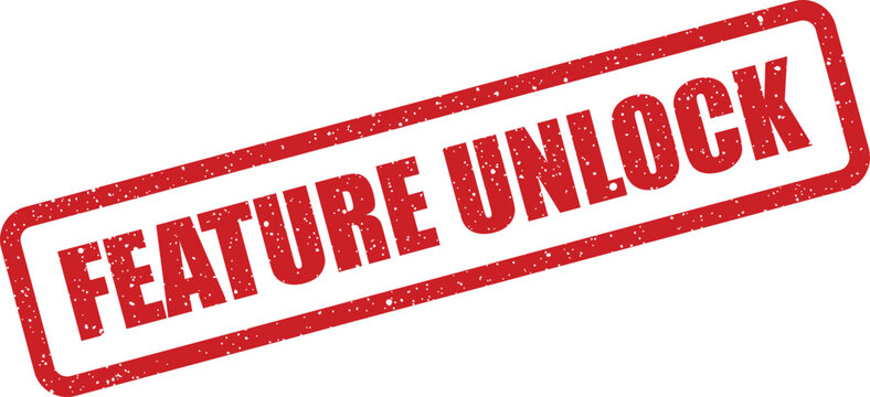 Textured red rectangular stamp with FEATURE UNLOCK wording, indicating new availability or activation