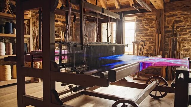 Vintage Loom in a Rustic Workshop.