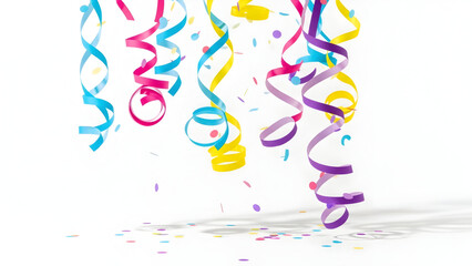 Colorful ribbons and confetti falling party decoration