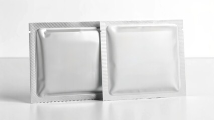 3D Packaging Mockups Two sealed condom packets on a clean surface, emphasizing safe practices.