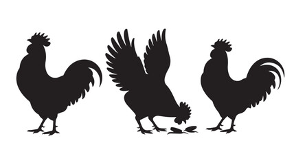 Fototapeta premium Black silhouette rooster and hen icons for farm animal symbols, vector illustration