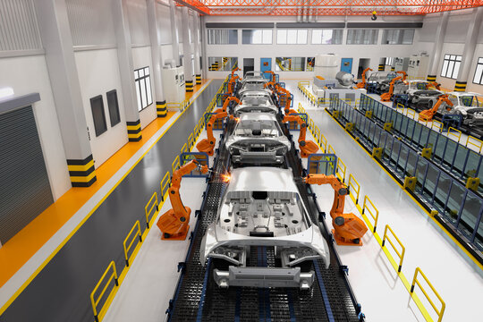 Automation robot assembly line in car factory