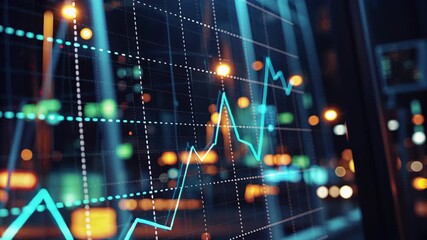 Modern urban landscape with financial analytics concept. A graphical representation of data trends against a blurred city backdrop. - Powered by Adobe