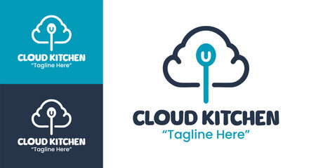 Modern cloud chef hat logo for virtual restaurants