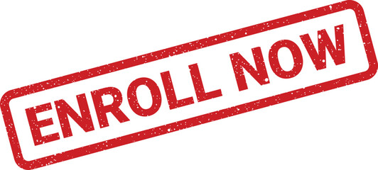 Urgent red grunge style rubber stamp displaying Enroll Now for encouraging immediate registration or sign up actions