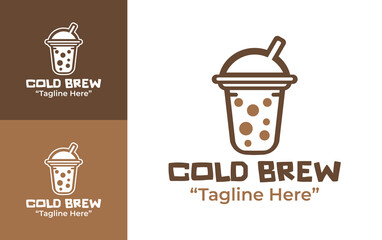 Cold brew cup logo with geometric iced coffee design
