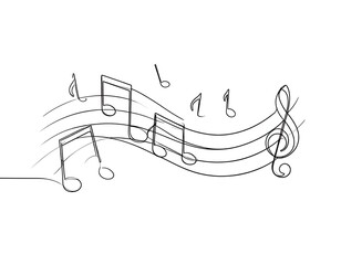 Musical staff with a treble clef and musical notes illustrated with a single continuous line on a white background