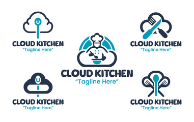 5 Cloud Kitchen Logo Set Virtual Restaurant Branding Collection