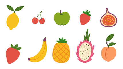 Colorful Fruit Icon Set  Cute Tropical & Fresh Fruit Illustrations