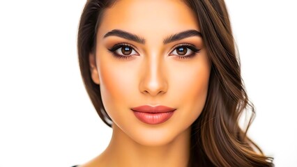 Fototapeta premium Beautiful woman with natural makeup posing on white background 