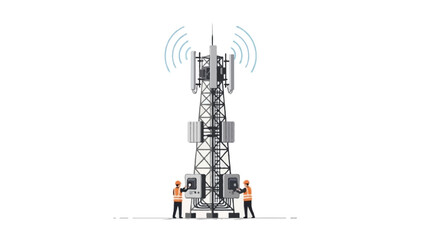 Flat illustration of a telecommunication cell tower with antenna panels
