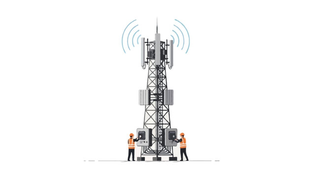 Flat illustration of a telecommunication cell tower with antenna panels