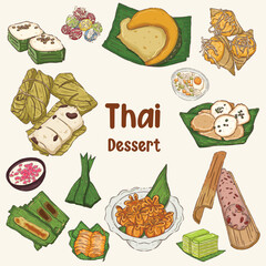 Traditional Thai Dessert Collection Hand-Drawn Vector Set