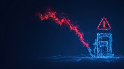 The price of fuel goes down and the alarm. The neon lights tell that fuel price drop and a red warning sign. ..Created with Generative AI, not depicting real subjects.