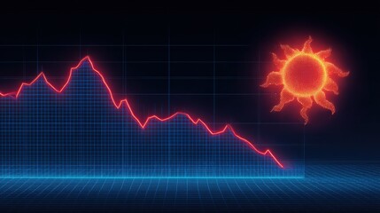 The economic downturn is visualized through a red line graph, descending against a dark blue grid. ..Created with Generative AI, not depicting real subjects.
