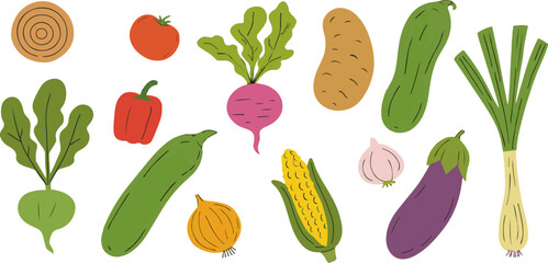 Colorful Vegetable Icon Set  Fresh Organic Farm Veggie Illustrations