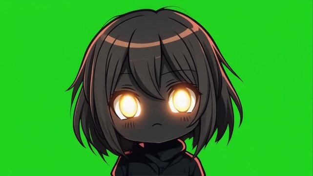 Dark chibi character with captivating glowing eyes in a simplified anime style