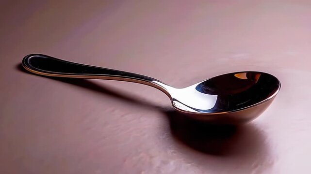 Shiny metal spoon on a smooth surface ready for culinary or serving use