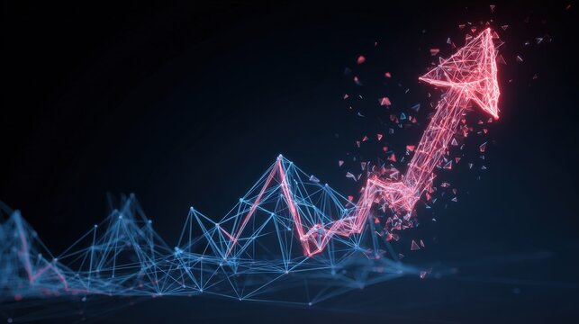 A digital rendering of a dynamic growth arrow, symbolizing upward trajectory and progress. ..Created with Generative AI, not depicting real subjects.