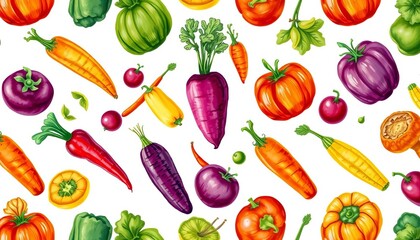 Seamless hand-drawn pattern of fresh vegetables on white,  white background,  lettuce