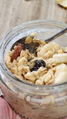 Oatmeal with Banana and Almonds in Jar
