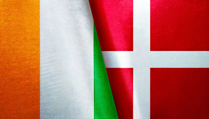 デンマークの国旗とコートジボワールの国旗(Denmark flag & Cote d'Ivoire flag.)
