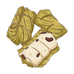 Traditional Thai Khao Tom Mat (Sweet Sticky Rice Banana Parcels) Vector