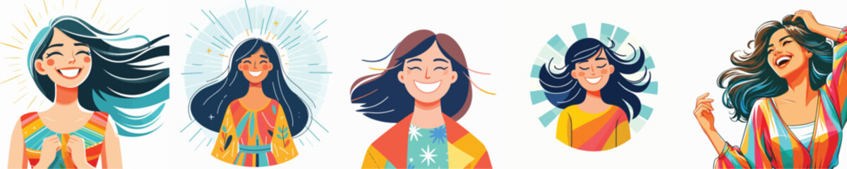 vector of happy woman with white background