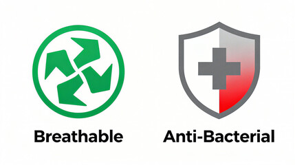 Breathable and antibacterial elements represent the product concept of breathable comfort and antibacterial protection, suitable for promotional materials in clothing and daily necessities.
