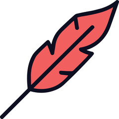 Cute Minimal Feather Leaf Icon Outline – Simple Nature Symbol Cartoon Vector Illustration