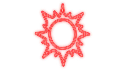 Bright red glowing spiky abstract star symbol or sun icon with dynamic energy burst design, ideal for power graphics, isolated on transparent background
