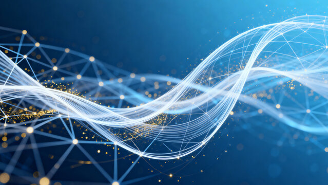 Abstract Digital Network Structure with Wavy Lines and Connected Nodes