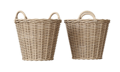 Obraz premium Front view of an empty brown wooden basket with handles, isolated on a white background for easy clipping. 3D Rendering.