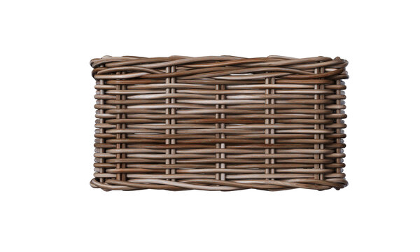 Closeup Wooden  woven laundry hamper or storage basket. A household object for organizing clothes and items. 3D Rendering.