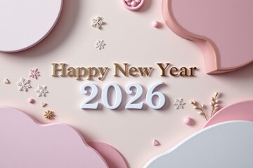 Naklejka premium A simple, contemporary scene, characterized by soft pastel tones, flowing shadows, and understated decorative patterns, with the message 