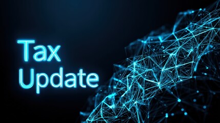 An informative visual emphasizing Tax Update, with the vibrant text set against a dynamic and connected network of digital nodes. ..Created with Generative AI, not depicting real subjects.