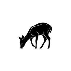 Fototapeta premium Black silhouette of a grazing deer illustration on a neutral background from a side viewpoint